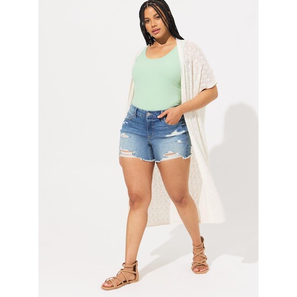 NWT Torrid 3X 4X White Crochet Duster Short Sleeve Tie Waist Sweater Size 22-26 - Picture 3 of 8